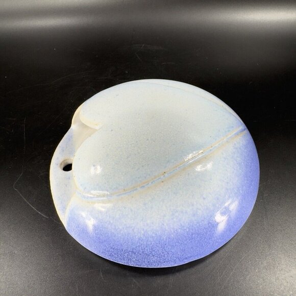 Hand Crafted Stoneware Pottery Wall Pocket Vase Blue Heart Shaped Vessel Decor - Picture 14 of 16